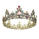 【中古】【輸入品 未使用】Vofler Baroque Queen Crown Vintage Round Full Size Tiara Luxury Retro Crystal Rhinestone Gemstones Hair Jewelry Decor for Women Ladies