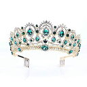 【中古】【輸入品 未使用】Tiara,Vofler Gold Crown Baroque Vintage Retro Headband Crystal Green Rhinestone Emerald Hair Jewelry Decor for Women Queen Ladies Girls