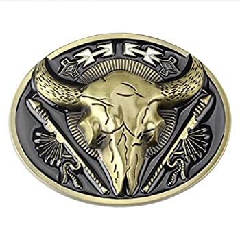 【中古】【輸入品・未使用】Bull Belt Buckle for Men, Longhorn Bull Belt Buckle, Gold Bull Skull O..