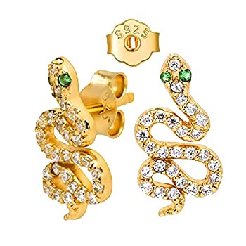 楽天スカイマーケットプラス【中古】【輸入品・未使用】Snake's Stud Earrings for Women Girl Ladies, 925 Sterling Silver&18K Gold Plated Snake's Set inlay diamonds Cubic Zirconia and emeralds