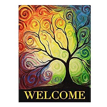 ޡåȥץ饹㤨֡šۡ͢ʡ̤ѡALAZA Colorful Rainbow Tree Branch Double Sided House Flag Garden Banner 28