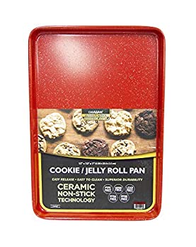 casaWare 15 x 10 x 1-Inch Ultimate Series Commercial Weight Ceramic Non-Stick Coating Cookie/Jelly Roll Pan (Red Granite) 