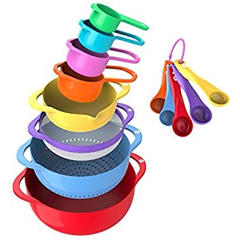 【中古】【輸入品・未使用】Vremi 13 Piece Mixing Bowl Set - Colorful Kitchen Bowls Colander Mesh Strainer with Handles Measuring Cups and Spoons - BPA Free Plasti