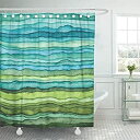 【中古】【輸入品 未使用】Emvency Shower Curtain Abstract Bright Blue and Green Waves Stripped Watercolor Brush Drawn Waterproof Polyester Fabric 72 x 72 inches