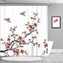 【中古】【輸入品 未使用】LIVILAN Plum Blossom Birds Shower Curtains Fabric Watercolor Floral Curtain for Bathroom Home Decoration, White, 72 inch x 72 inch 並