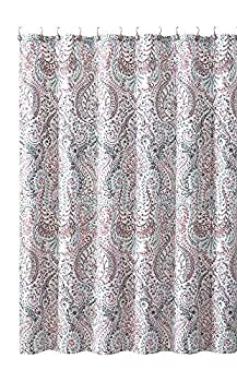 【中古】【輸入品 未使用】Floral Paisley Turquoise Pink Grey Fabric Shower Curtain: Vintage Small Print Design on Distressed Style Background, 72 inch x 72 inch