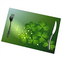 yÁzyAiEgpzTianHeYue Good Luck Leaf Shamrock Clovers Placemats Set of 6, Non Slip Heat-Resistant Washable Table Place Mats for Kitchen Dining Home