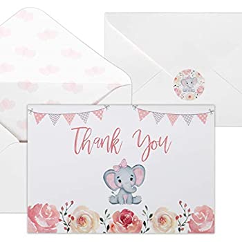 【中古】【輸入品・未使用】Baby Shower Thank You Cards for Girls. 50 Pack Pink Watercolor Elephant Baby Girl Cards. Cute Thank You Notes with Envelopes & Stickers