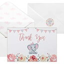 【中古】【輸入品 未使用】Baby Shower Thank You Cards for Girls. 50 Pack Pink Watercolor Elephant Baby Girl Cards. Cute Thank You Notes with Envelopes Stickers