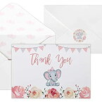 【中古】【輸入品・未使用】Baby Shower Thank You Cards for Girls. 50 Pack Pink Watercolor Elephant Baby Girl Cards. Cute Thank You Notes with Envelopes & Stickers