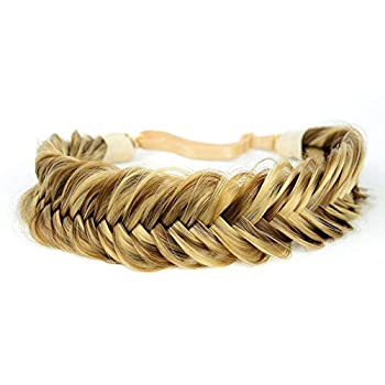 【中古】【輸入品 未使用】DIGUAN Wide Fishtail 2 Strands Synthetic Hair Braided Headband Classic Chunky Plaited Braids Elastic Stretch Hairpiece Women Girl Beaut