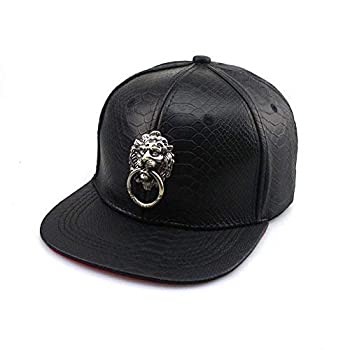 Unisex Leather Lion Head Metal Badges Baseball Cap Adjustable Flat Bill Snapback Hat Sport Hat Sun Hat 商品カテゴリー: 帽子 [並行輸入品