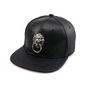 yÁzyAiEgpzUnisex Leather Lion Head Metal Badges Baseball Cap Adjustable Flat Bill Snapback Hat Sport Hat Sun Hat iJeS[: Xq [sAi