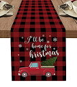 【中古】【輸入品・未使用】Cotton Linen Table Runner, I'll Be Home for Christmas Truck with Christmas Tree Black Red Lattice Dresser Scarves Tablecloth for Christ