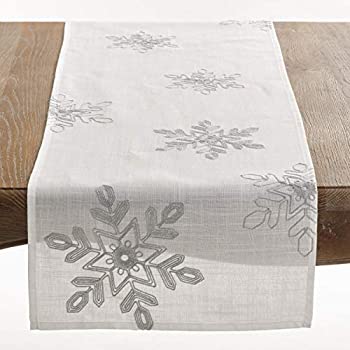 šۡ͢ʡ̤ѡSARO LIFESTYLE Nivalis Collection Embroidered Snowflakes Table Runner, 16 inch x 70 inch, Silver ʥƥ꡼: ơ֥ʡ [¹