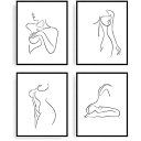 【中古】【輸入品 未使用】BARZM Minimalist Line Art Prints Set of 4 Aesthetic Posters Room Decor Apartment Wall Black and White Abstract Trendy Modern Painting U