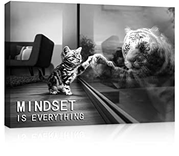 【中古】【輸入品 未使用】Inspirational Wall Art Tiger Canvas Mindset is Everything Decor Cat Poster Motivational Paintings Framed Easy Hang Prints Decorations