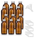 yÁzyAiEgpz2 oz Amber Glass Boston Round Bottles with Silver Metal Screw On Caps (12 PACK)+ Funnel and Labels [sAi]