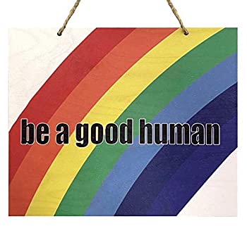 【中古】【輸入品・未使用】JennyGems | Be A Good Human | Wood Sign | Rainbow, LGBT, Pride, Inclusive, Home Decor, Classroom, Boutique, Gay and Lesbian, Love is Lo