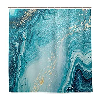 【中古】【輸入品・未使用】DZGlobal Marble Shower Curtain Natural Luxury Ocean Art The Ripples of Agate with Beautiful Blue Paint and Gold Powder for Bathroom Dec