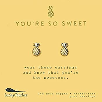 楽天スカイマーケットプラス【中古】【輸入品・未使用】Lucky Feather Tiny Pineapple Earrings - 14k Gold Dippeed You're so Sweet Post Stud Pineapple Shaped Earrings on Sentimental Message Car