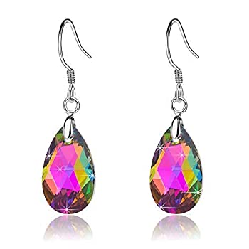 【中古】【輸入品 未使用】Teardrop Swarovski Crystal Drop Dangle Earrings for Women 925 Sterling Silver Hook Hypoallergenic Earring 並行輸入品