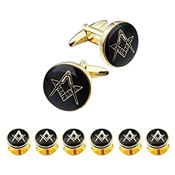 šۡ͢ʡ̤ѡHAWSON Freemason Cufflinks and Tuxedo Shirt Studs Set - Men' Wedding Accessories (ʥƥ꡼ : ե) [¹͢]