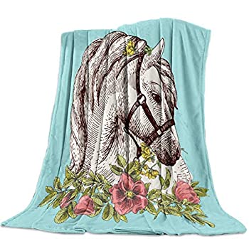 yÁzyAiEgpzFleece Blanket Throw Size Animal Boho Horse Poppy Wreath Equestrian Lightweight Super Soft Cozy Luxury Bed Blanket Microfiber for All S