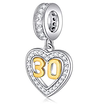 楽天スカイマーケットプラス【中古】【輸入品・未使用】EMOSTAR 16,18,20,21,25,28,30,40,45,50,60 Birthday Charms fit European Bracelet, Dangle 18K Golden Number Heart Pendant with CZ, Anniver