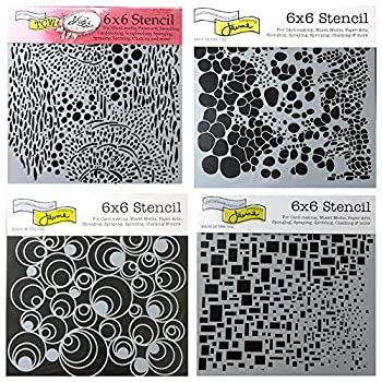 【中古】【輸入品 未使用】CRAFTERS WORKSHOP 4 Mixed Media Stencils Set for Arts, Card Making, Journaling, Scrapbooking 6 inch x 6 inch Templates Cell Theor