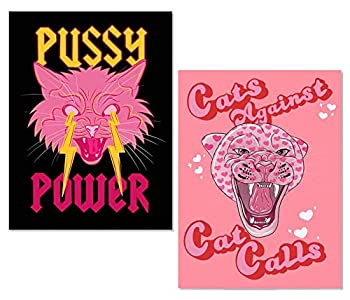 【中古】【輸入品 未使用】Pink Aesthetic Poster Preppy Room Decor, Cat Leopard Canvas Wall Art, Female Power Art Prints for Teen Girls Room College Dorm Room Dec
