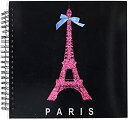 3dRose db_112908_2 Hot Pink Paris Eiffel Tower from France with Girly Blue Ribbon Bow-Black Stylish Modern France-Memory Book, 12 by 12