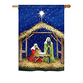 【中古】【輸入品・未使用】Breeze Decor H114214 Jesus Winter Nativity Decorative Vertical House Flag, 28" x 40", Multi-Color [並行輸入品]