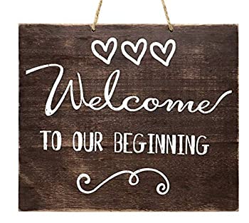 【中古】【輸入品 未使用】JennyGems Welcome To Our Beginning Sign - Wedding Sign - House Warming - Rustic Welcome Sign - Wooden Home Signs - Housewarming Gift -