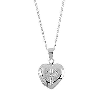 yÁzyAiEgpzDicksons Heart Locket with Detailed Cross Design Silver-Plated 18-Inch Pendant Necklace [sAi]