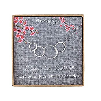 【中古】【輸入品 未使用】40th Birthday Gifts for Women - Sterling Silver Infinity 4 Circle 4 Decades Necklace, Mothers Day Jewelry 並行輸入品