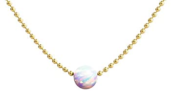 yÁzyAiEgpz14k Gold Dipped Choker Necklace | Opal Necklace Celebrity Style Dainty Necklace to Wear Everyday Small Necklace | Simple & Minimalist C