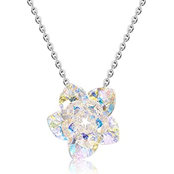 【中古】【輸入品 未使用】Lotus Flower Heart Pendant Necklace Handmade with Swarovski Crystals Beads,Blue Love Heart Jewelry Set for Women 並行輸入品