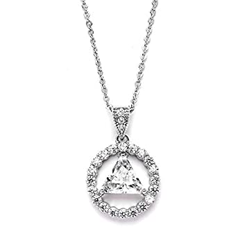 Mariell AA Recovery Symbol Cubic Zirconia Silver Rhodium Necklace Celebrate Alcoholics Anonymous Sobriety 