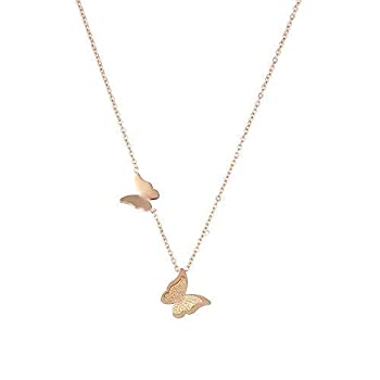 【中古】【輸入品 未使用】Butterfly Necklace Pendant Titanium Stainless Steel 18K Rose Gold Plated For Girls Women By Promices 並行輸入品