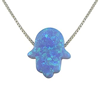 【中古】【輸入品・未使用】aJudaica Light Blue Created Opal Hamsa Hand Pendant Necklace with Sterling Silver Chain [並行輸入品]
