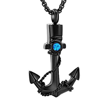 yÁzyAiEgpzUrn Jewelry for Men, Anchor Urn Necklace for Ashes with Blue Opal Cremation Jewelry Memorial Keepsake Pendant [sAi]
