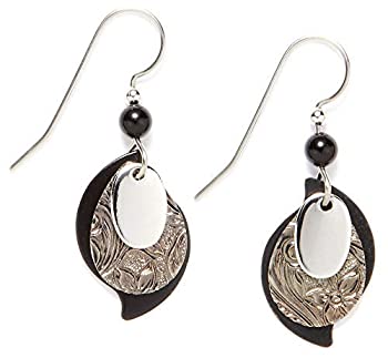 yÁzyAiEgpzSilver Forest Silvertone with Black Three Layer Dangle Earrings [sAi]