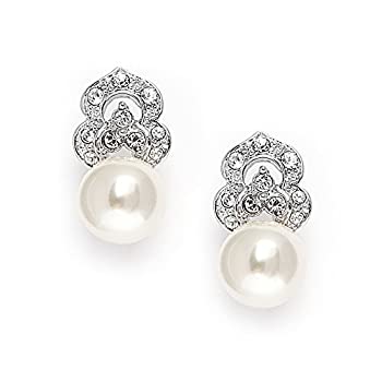 【中古】【輸入品 未使用】Mariell Cubic Zirconia Crystal Pearl Clip On Drop Wedding Earrings for Women, Vintage Jewelry for Brides 並行輸入品