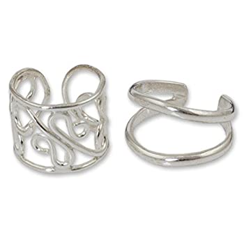 yÁzyAiEgpzNOVICA .925 Sterling Silver Handmade Non Pierced Ear Cuff Earrings 'Sleek Filigree', (Pair) [sAi]