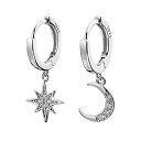 yÁzyAiEgpzCZ Moon Star Dangle Small Hoop Earrings for Women Girls Sterling Silver with Charms Crystal Asymmetrical Snowflake Crescent Drop Mini C