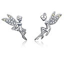 【中古】【輸入品 未使用】CZ Fairy Stud Earrings for Women Girls S925 Sterling Silver 18K White Gold Plated Asymmtric Two-Tone Cubic Zirconia Crystal Tinkerbell