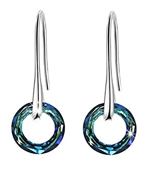 【中古】【輸入品 未使用】925 Sterling Silver Circle Earrings with Swarovski Crystal Dangle Drop Earrings Jewelry for Women Teen Girls Gifts 並行輸入品