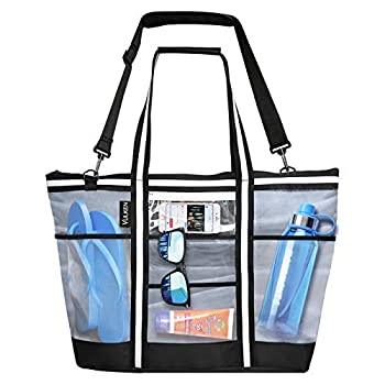 yÁzyAiEgpzVulken 42L Extra Large Mesh Beach Bag. Multipurpose Tote Bag Shoulder Bag for Picnic, Travel, Shopping and Gym. 9 Pockets Top Zip Quick