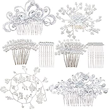 šۡ͢ʡ̤ѡTIHOOD 45PCS Wedding Hair Comb Faux Pearl Crystal Bride Hair Accessories Hair Side Comb Clips U-shaped Flower Rhinestone Pearl Hair Cli